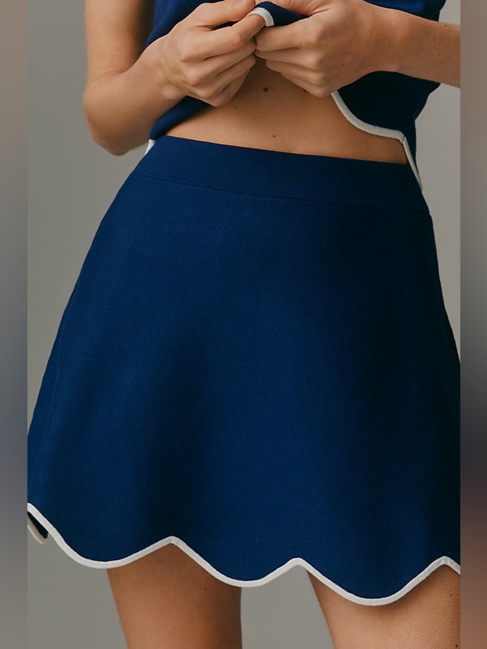NWT Size S - Maeve Scalloped-Hem Sweater Mini Skirt Navy
